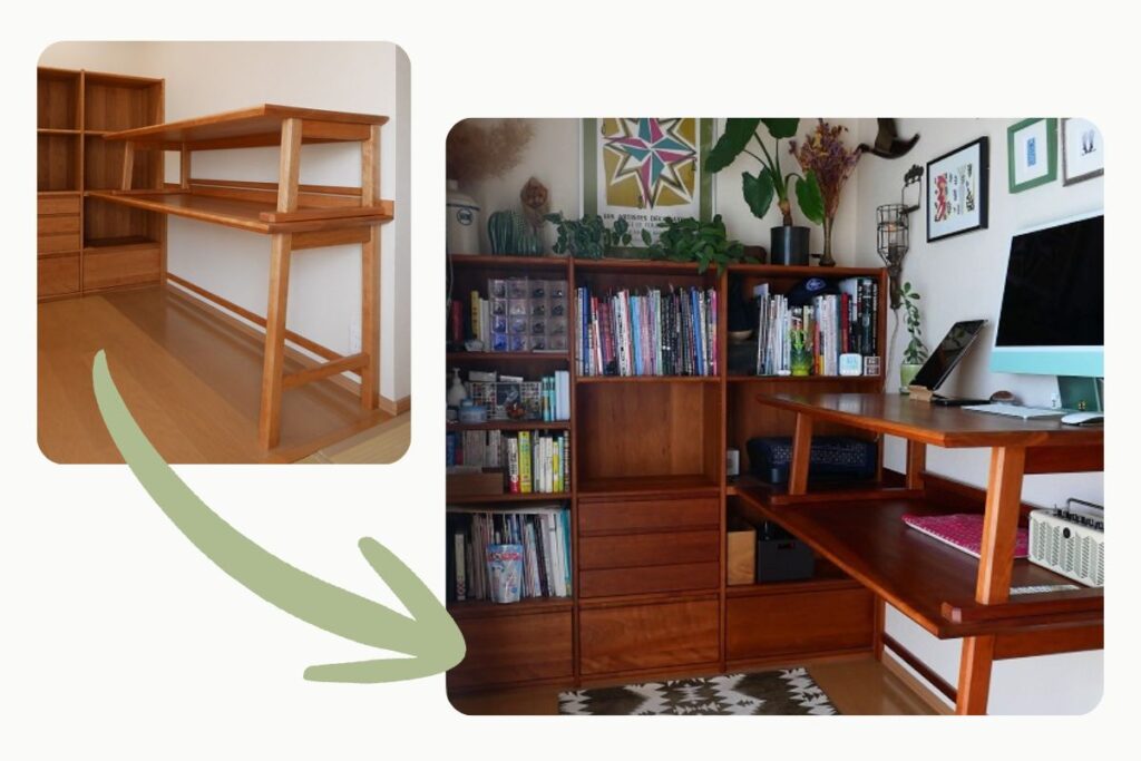 納品後3年が経過したチェリーの書斎用オーダー家具。