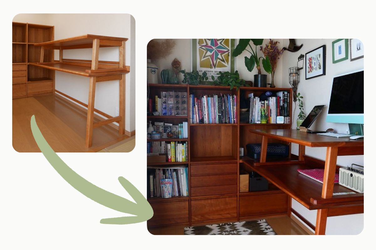 納品後3年が経過したチェリーの書斎用オーダー家具。